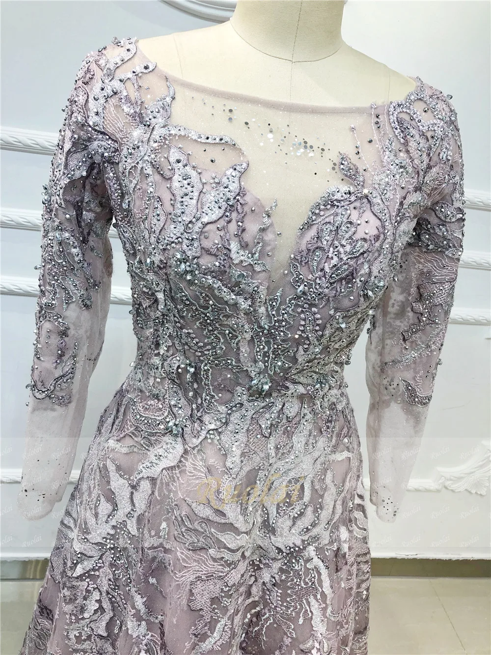 OEV4307 розовое роскошное вечернее платье с длинным рукавом и блестящим бисером для