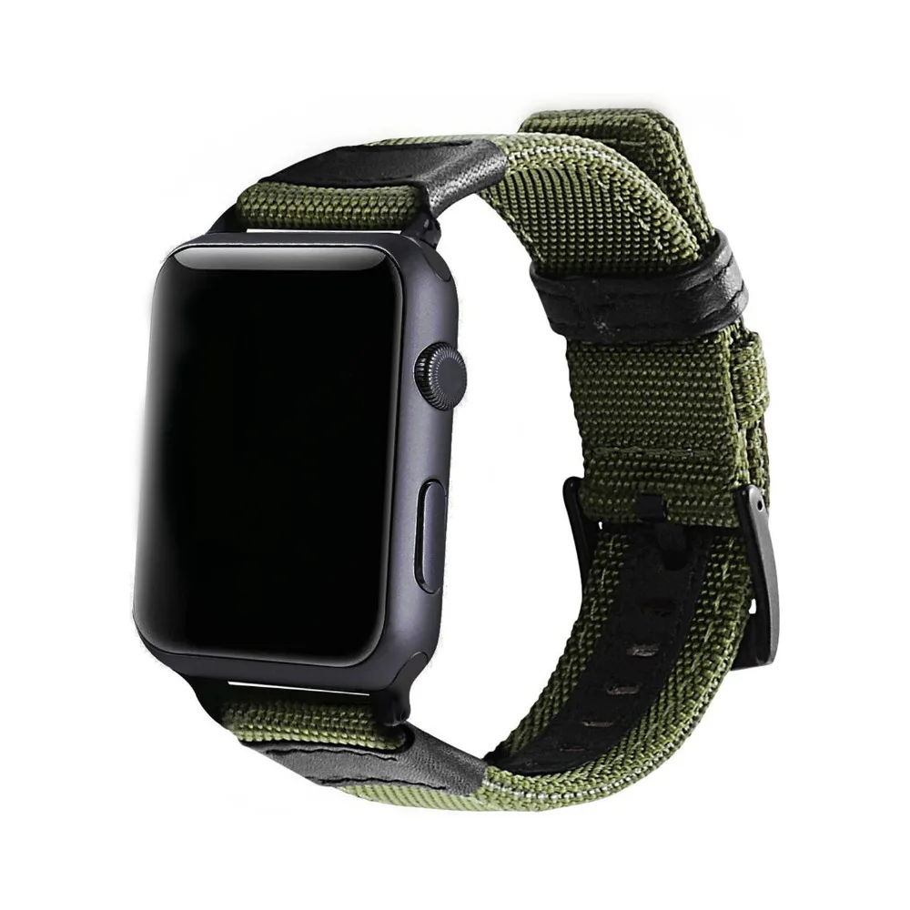 Нейлон+ кожаный ремешок для apple watch 3/2/1 42 мм/38 мм Наручные Классические прочная ткань металлической пряжкой браслет ремешок для часов