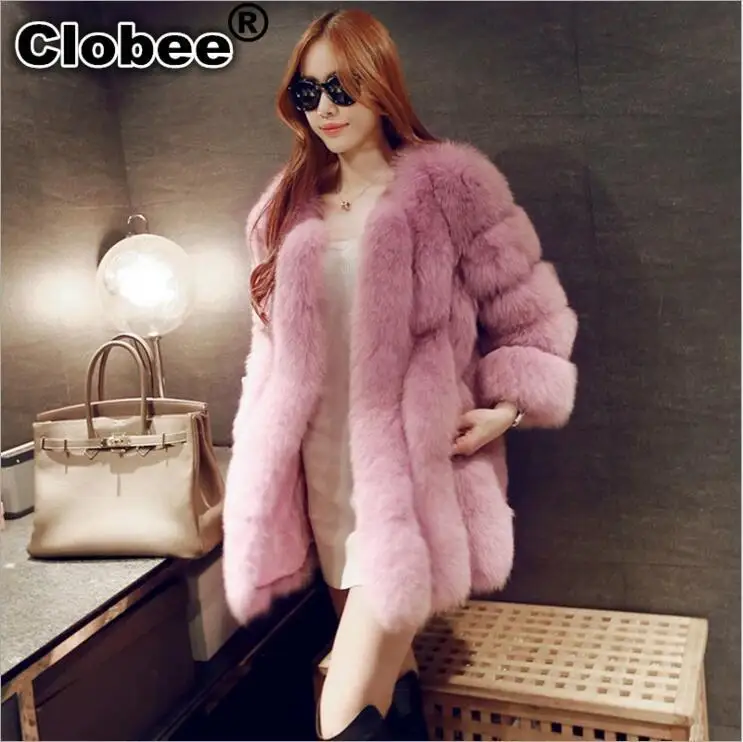 Женское Брендовое меховое пальто зимние женские длинные из искусственного