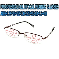progressive multifocal anti blu light reading glasses red metal frame men women high quality rectangular metal frame0 75to4