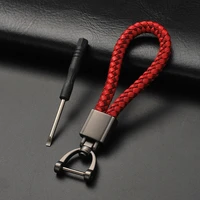 stainless steel car keychains hand woven leather keyfobs 360 degree rotating horseshoe buckle keyholder trendy jewelry accessory