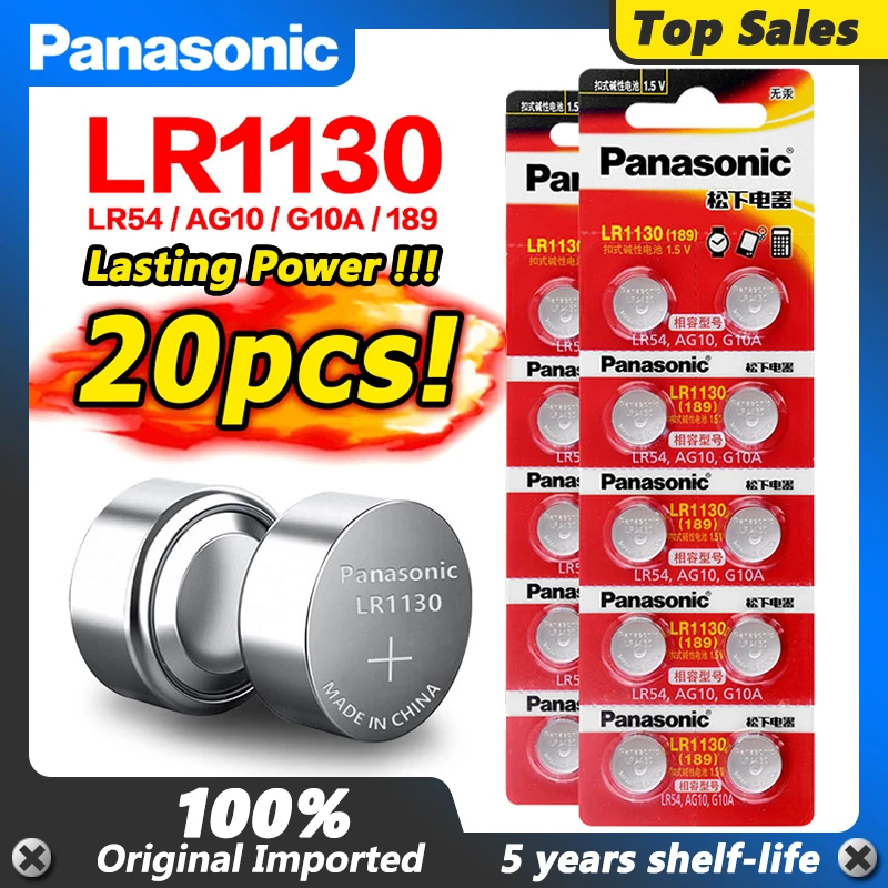 Батарейки Panasonic 20 шт./лот батарейки AG10 LR1130 1 5 в щелочные кнопочные 389 LR54 SR54 SR1130W 189 |