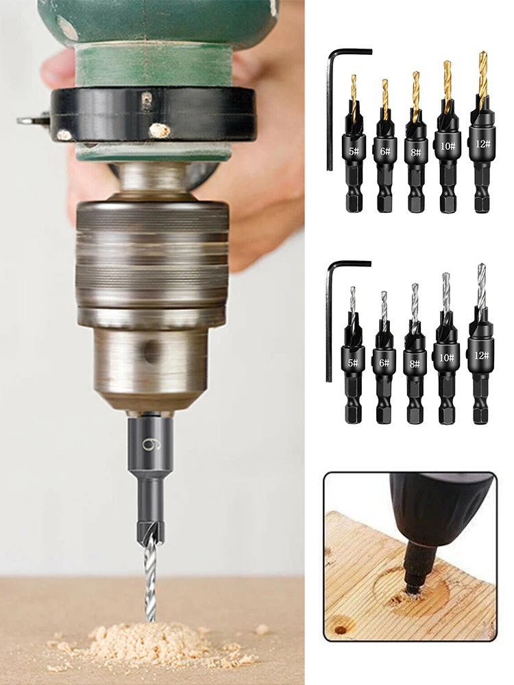 Набор сверл для зенковки комплект из 5 насадок сверления пилотных отверстий