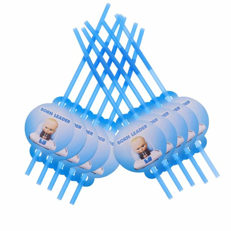 Straw 10pcs Набор одноразовой посуды Baby Boss для маленьких мальчиков, 1 день рождения, Декор, принадлежности для салфеток, тарелка, чашка, попкорн, коробка, скатерть, сувениры - Цвет: Straw 10pcs