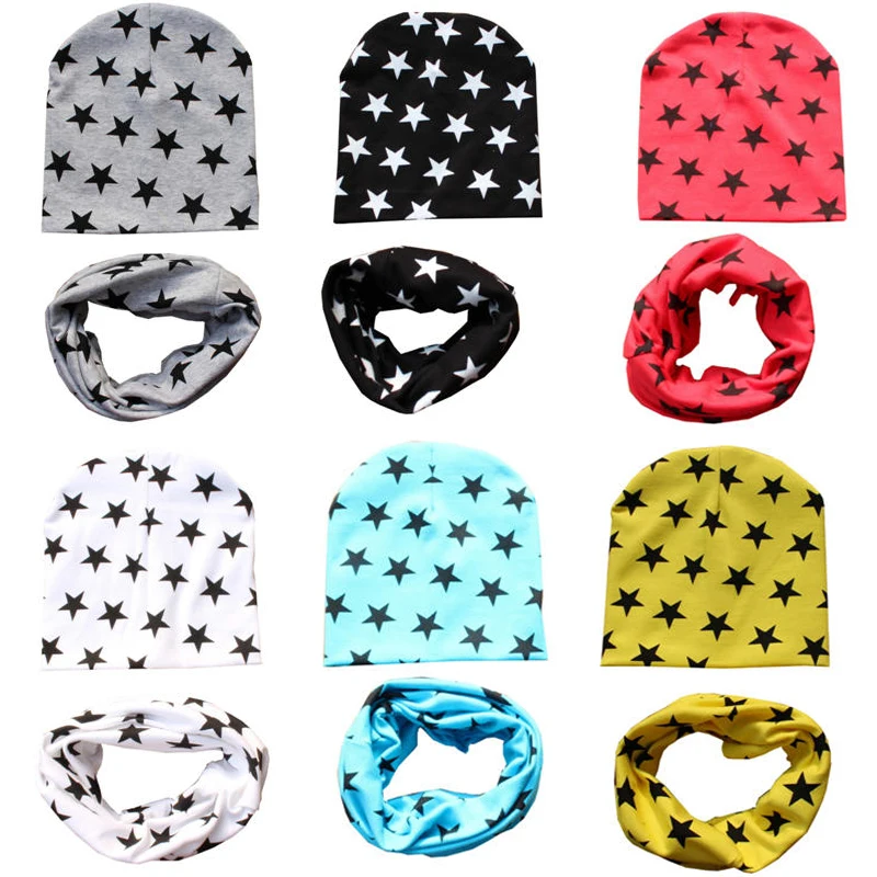 

New Stars Solid Style Crochet Children Hat Scarf Autumn Winter Girls Boys Caps Baby Kids Hat Scarf Set Child Caps Baby Cap Scarf