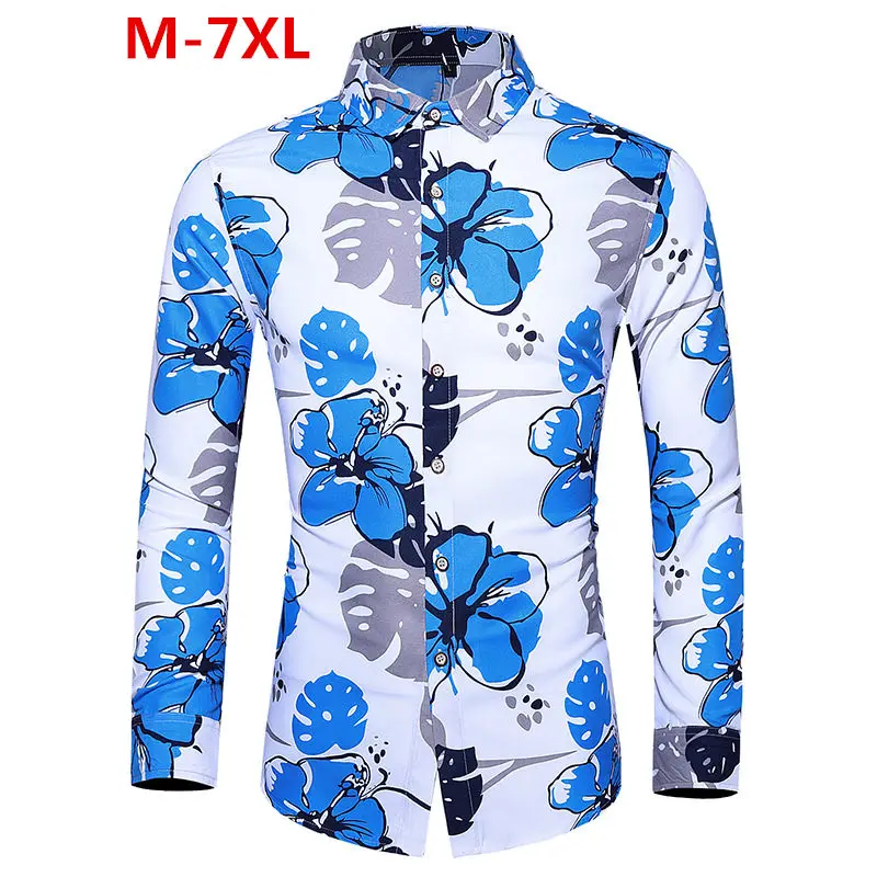 

Koszula Autumn New Man Vintage Shirt Men Flowers Print Long Sleeve Shirt Oversized Men Casual Slim Fit Office Shirts 5XL 6XL 7XL