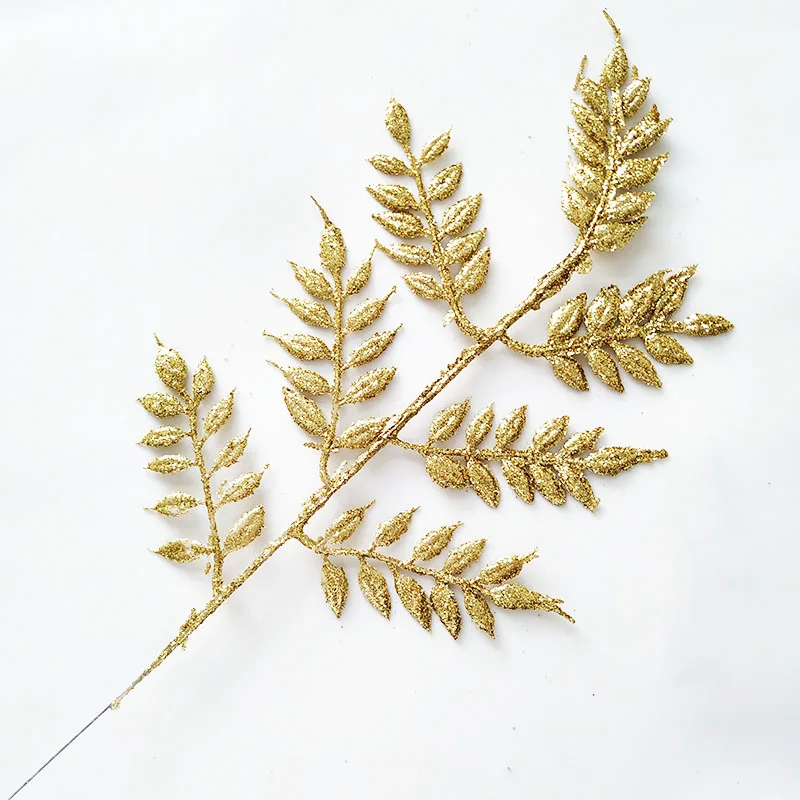 Gold D Christmas Tree Decoration Flower Grass Leaf Hollow Flash Grass Fake Flower Home Party Happy New Year Decoration Gold Silver 40cm - Цвет: Gold D