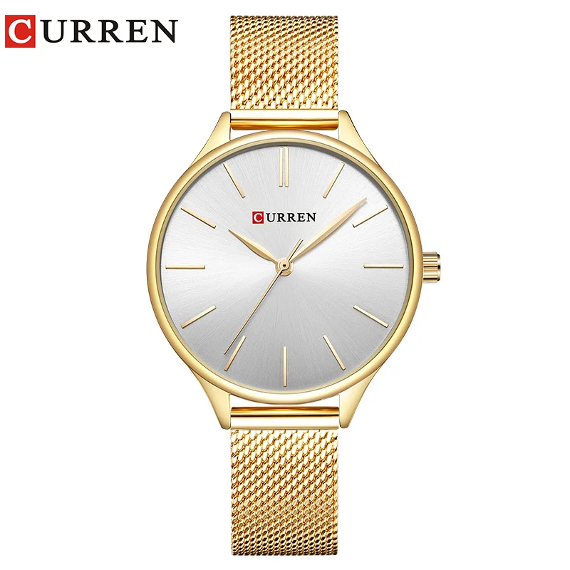 gold white CURREN Горячая Мода простой стиль женский браслет часы Женское платье наручные кварцевые женские часы подарки relogios feminino - Цвет: gold white