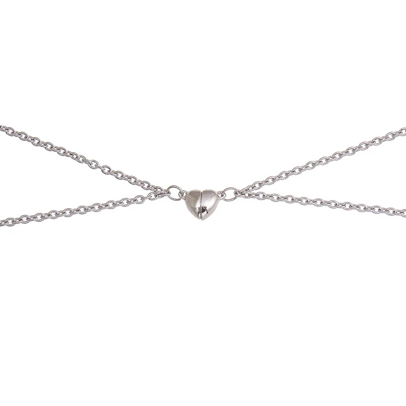 

2pcs/Set Couple Necklace Heart Shaped Magnet Attraction Pendant Stainless Steel Chain Necklaces for Women Men Fashion Jewelry