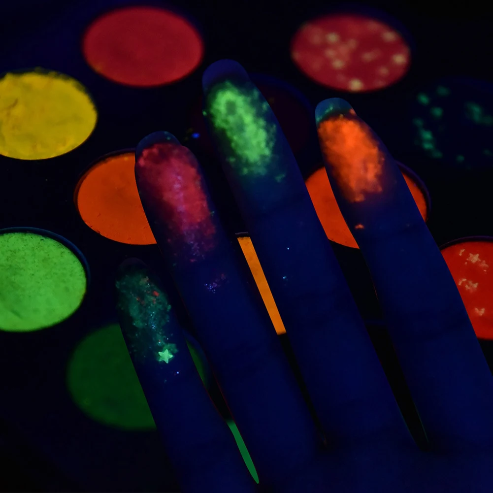 

Wholesale 24 Colors Neon Eyeshadow Palette Glow in the Dark Paint Pigmented Fluorescent Matte Glitter Luminous Eye Shadow M3