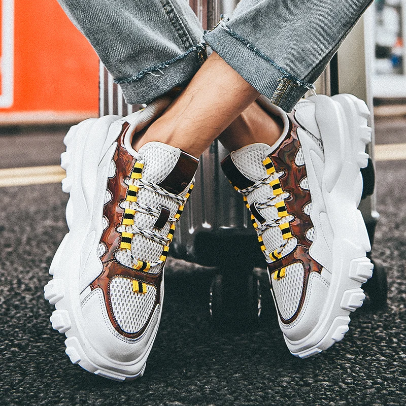 

INS Hot Sell Summer Men's Running Shoes Breathable Symphony Mirror Leather Couple Shoes High Quality Height Increasing Sneakers