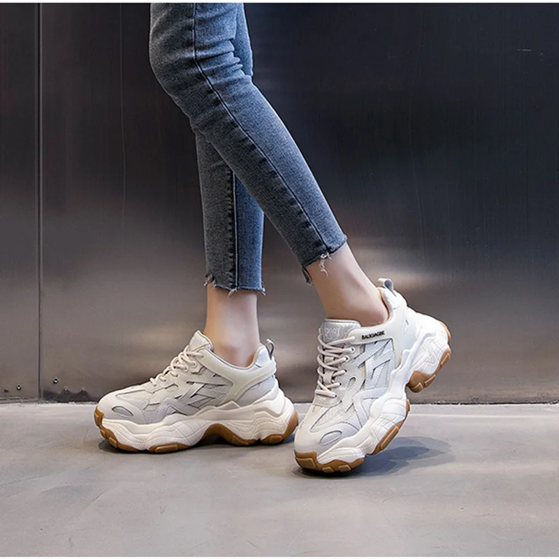 

Prova Perfetto 2021 women fashion casual shoes street style lace up thick bottom dad shoes breathable platform chaussures femme