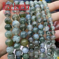 5a natural moss grass agates beads green grass onyx smooth spacer round stone beads for jewelry making 4 6 8 10 12mm 15 strand