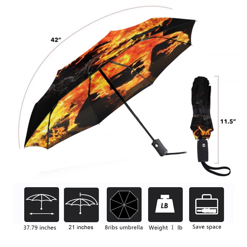 Автоматический зонт Pongee с 8 ребрами Роскошный складной защитой от УФ-лучей и