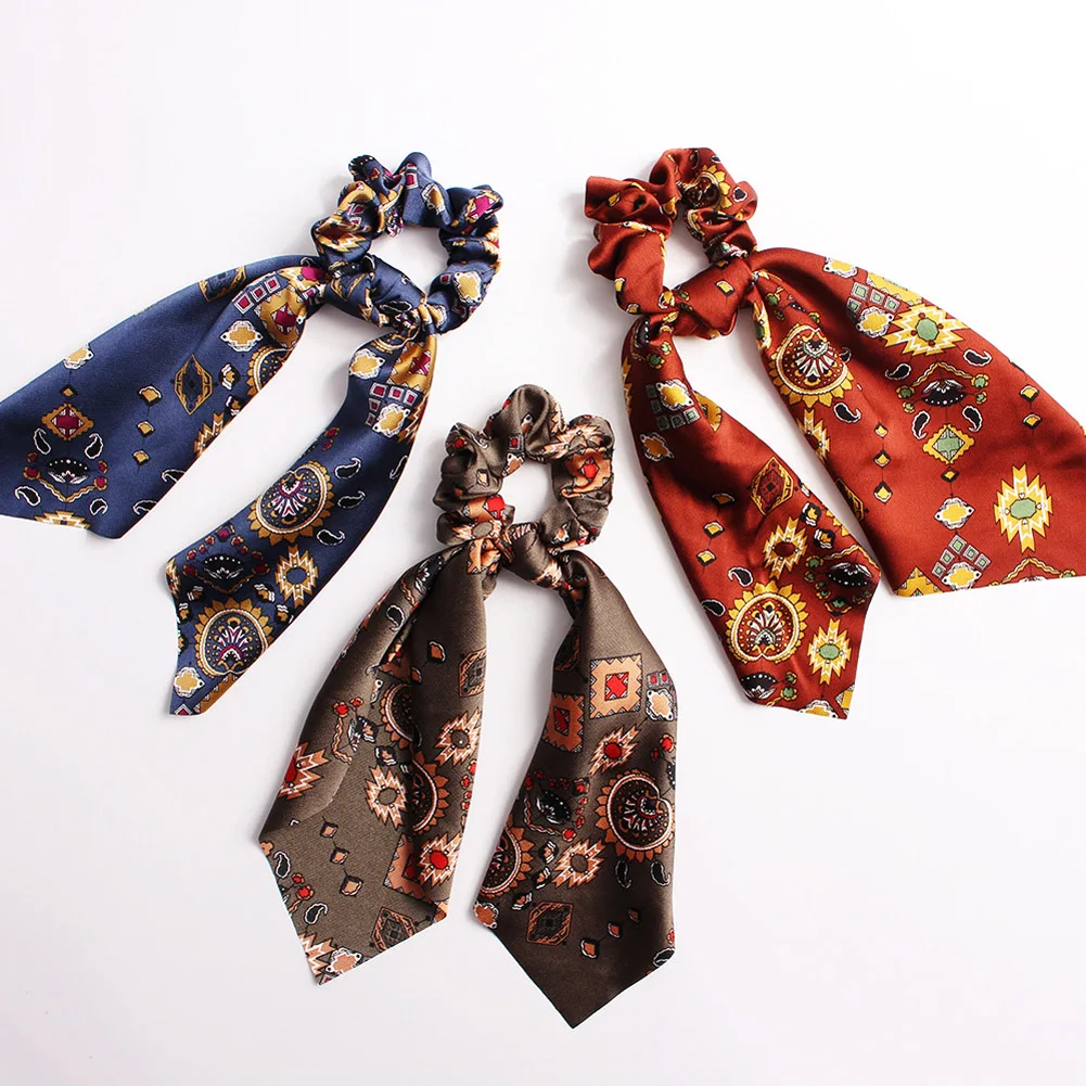 Цветочные леопардовые резинки модный принт шарф для волос эластичные бант