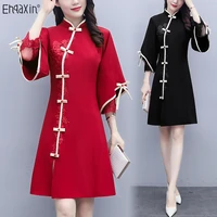 ehqaxin 2022 new cheongsam dress spring elegant lace stitching retro button a line dresses female ethnic style l 5xl