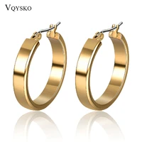 new trendy big hoop earrings for women stainless steel gold color circle round earring female accessories jewelry wholesale