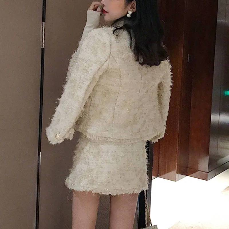 Возможно U женский бежевый твидовый пиджак мини-юбка карандаш комплект из 2