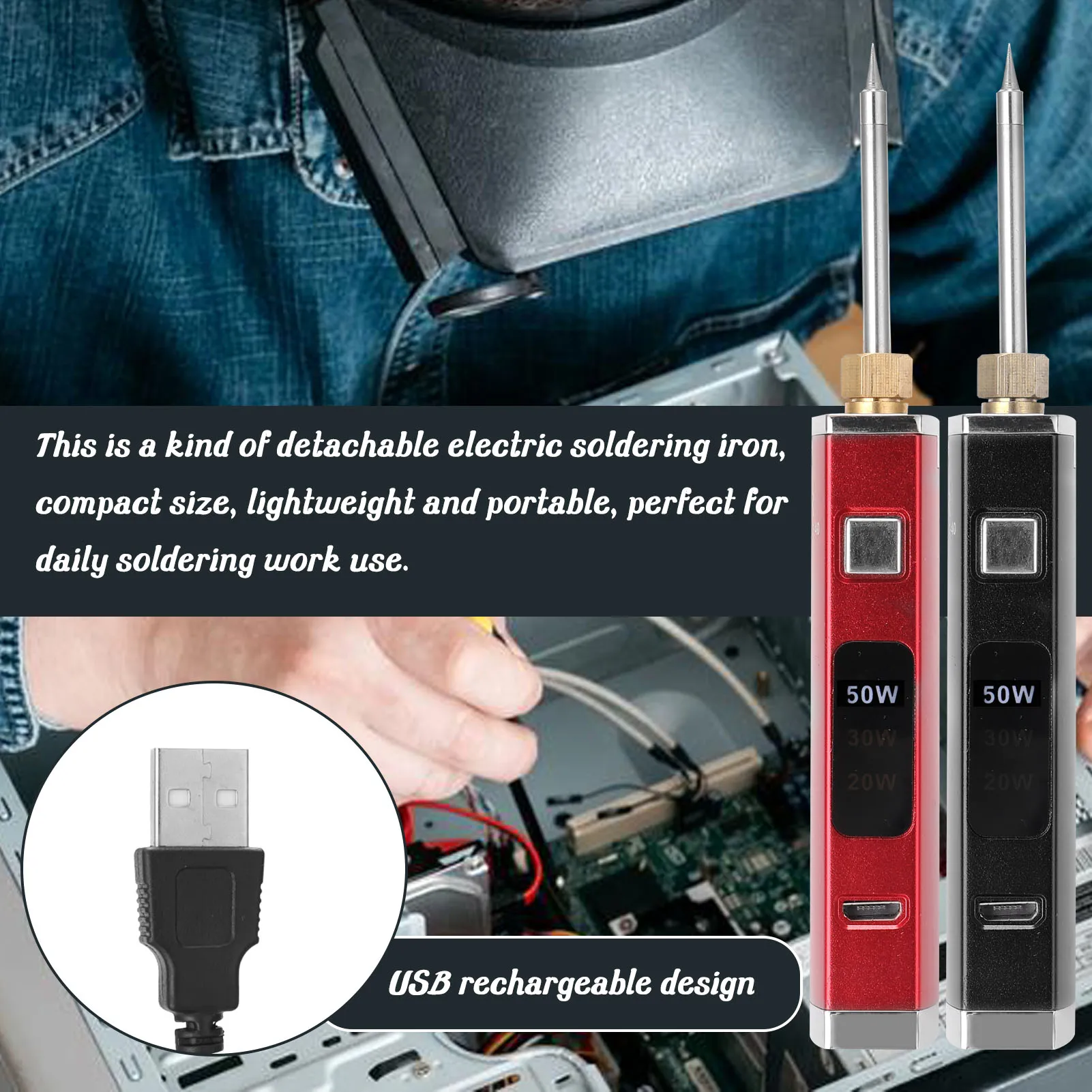 

Portable Cordless Soldering Iron USB Rechargeable Battery Soldering Iron 20W 30W 50W Adjustable Digital Display Soldering Iron