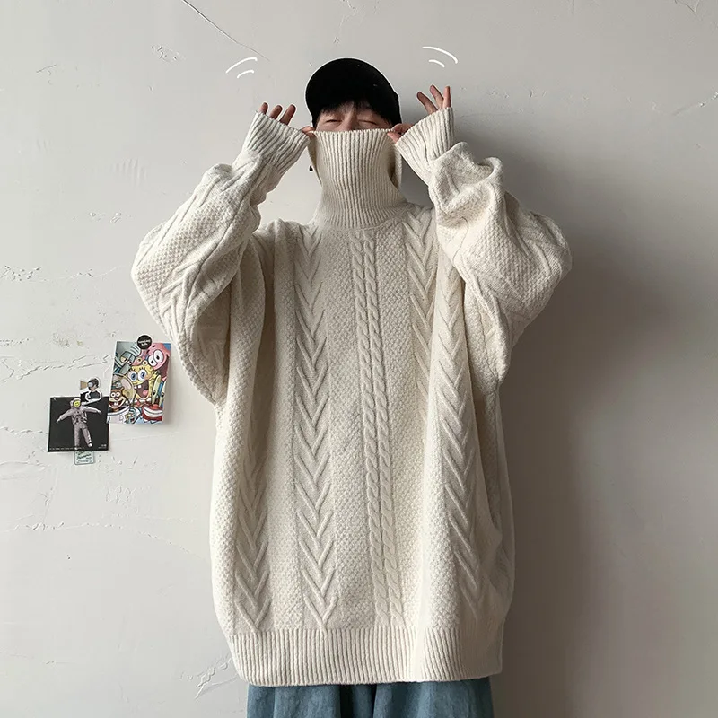 

Men's Medium Length Sweater Solid Color Lapel Thick Large Size Loose Fashion Casual Autumn Winter Quality Soft Male Pullover