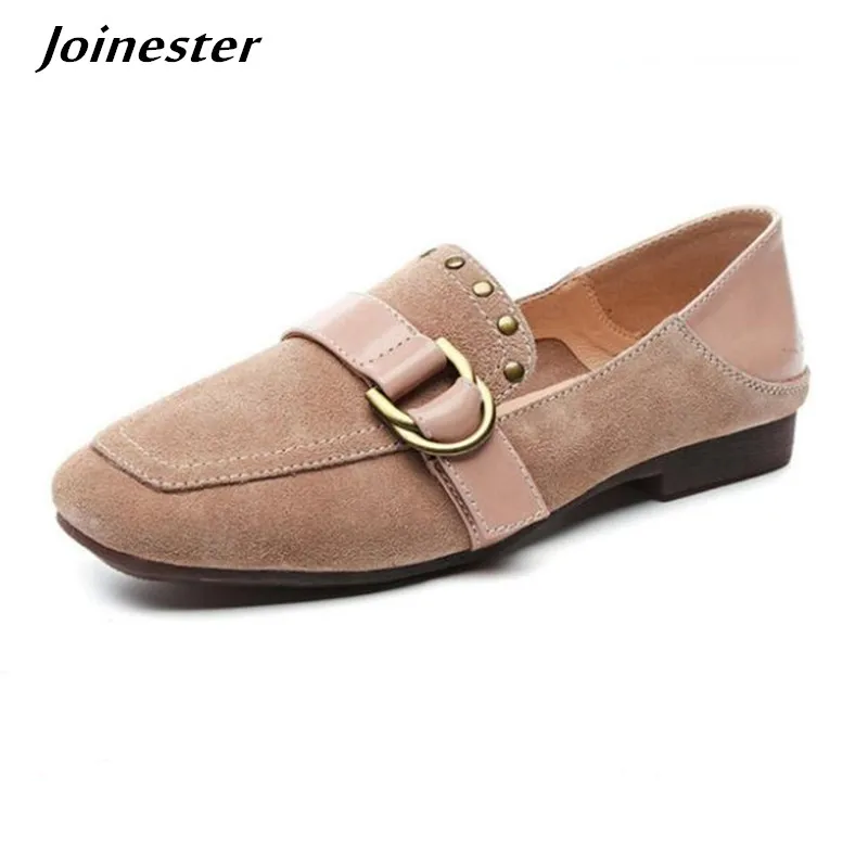 Мокасины из коровьей замши Женские лоферы без застежки Удобные