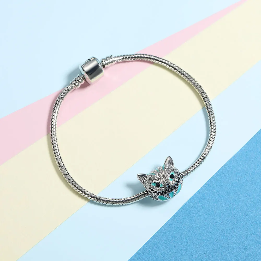 

Cartoon Cheshire Cat Beads Charms Fit Bracelets for Women Gift CZ Bead Stainless Steel Bangles DIY Jewelry Cospaly Costume