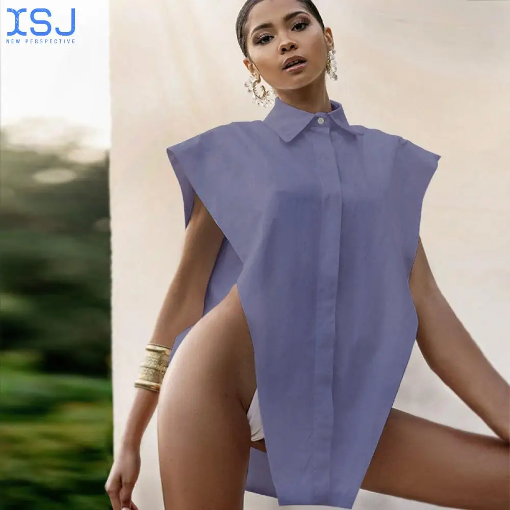 

Женская рубашка без рукавов, белая блузка на пуговицах с вырезами на плечах, модная одежда большого размера