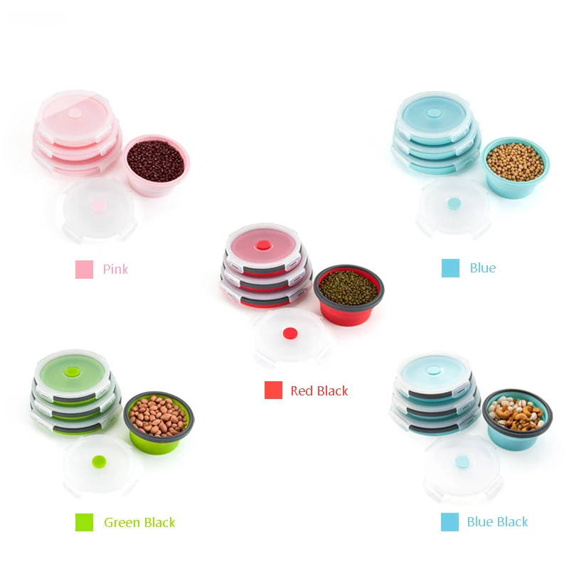 

Round Silicone Collapsible Lunch Box Portable Food Storage Bowl Bento Microwavable Picnic Camping Outdoor Box