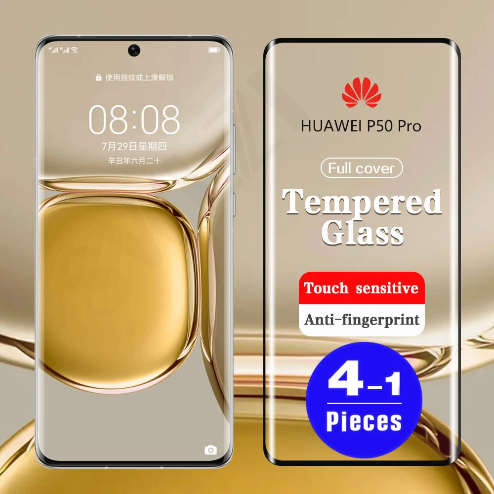 1-4Pcs cover Glass per Huawei P30 P40 P50 pro Screen Protector p40 pro plus P20 P10 lite E pellicola protettiva per telefono in vetro temperato