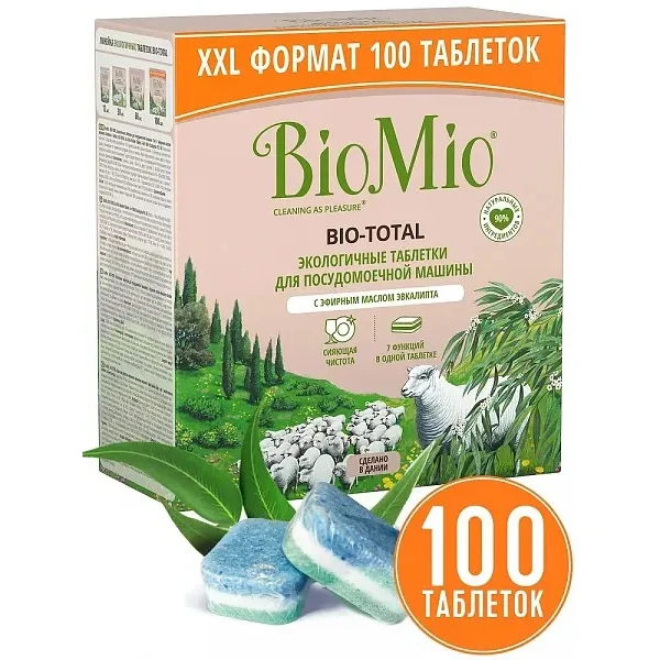 Экологичные таблетки BioMio Bio-Total 7в1 для посудомоечной машины с эвкалиптом 100шт. |