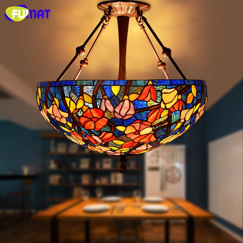 Потолочный светильник FUMAT в стиле Тиффани цветок капока витражное стекло