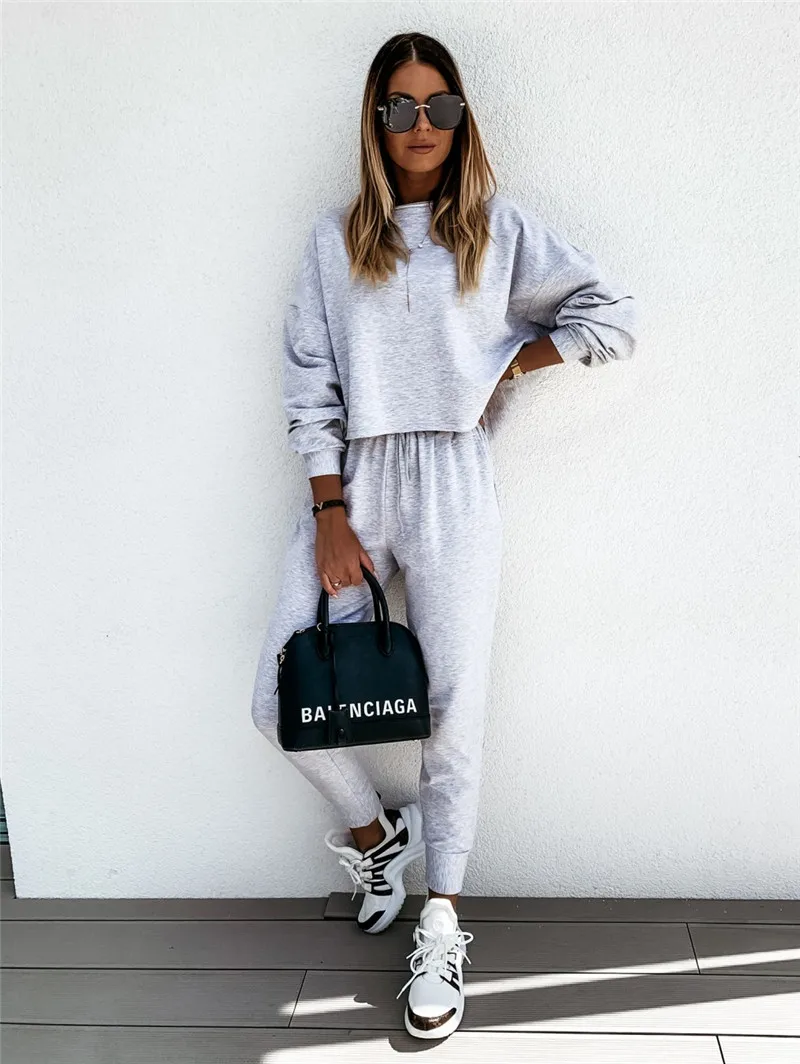 

Women Sweatshirt+Lace Up Pencil Pants Sets 2020 Autumn Women Tracksuit