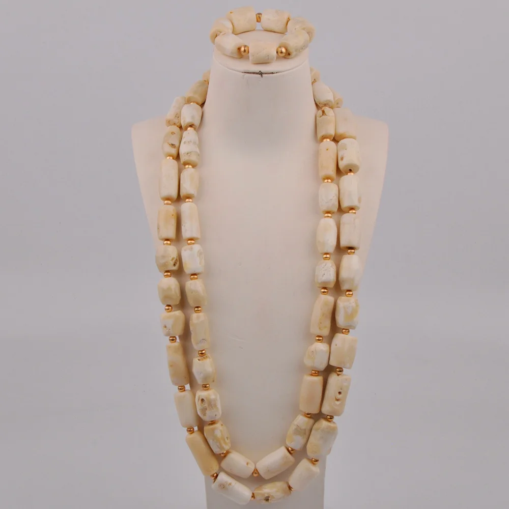 Белый модный мужской комплект ювелирных изделий из кораллового ожерелья