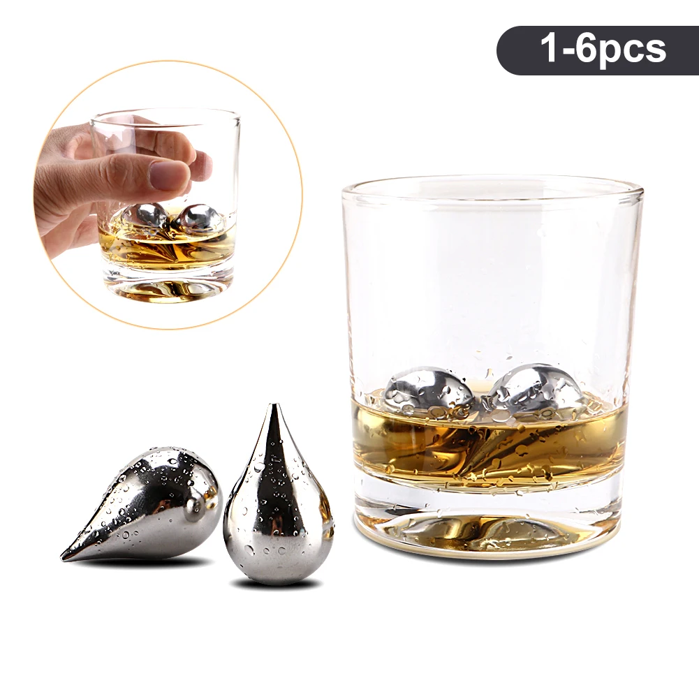 

Top Quality 1/6pcs 304 Stainless Steel Whiskey Stones Ice Cubes in Package, Whiskey Cooler Rocks, Iceland Ice stone Metal Ice