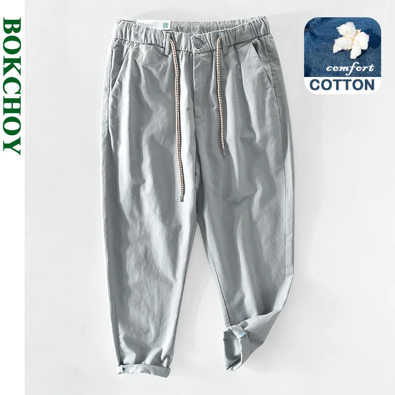 

2021 Spring Summer New Men Cargo Trouser Casual Thin Mid Waist Drawstring Pocket Pure Cotton Straight Loose Pants GA-Z344