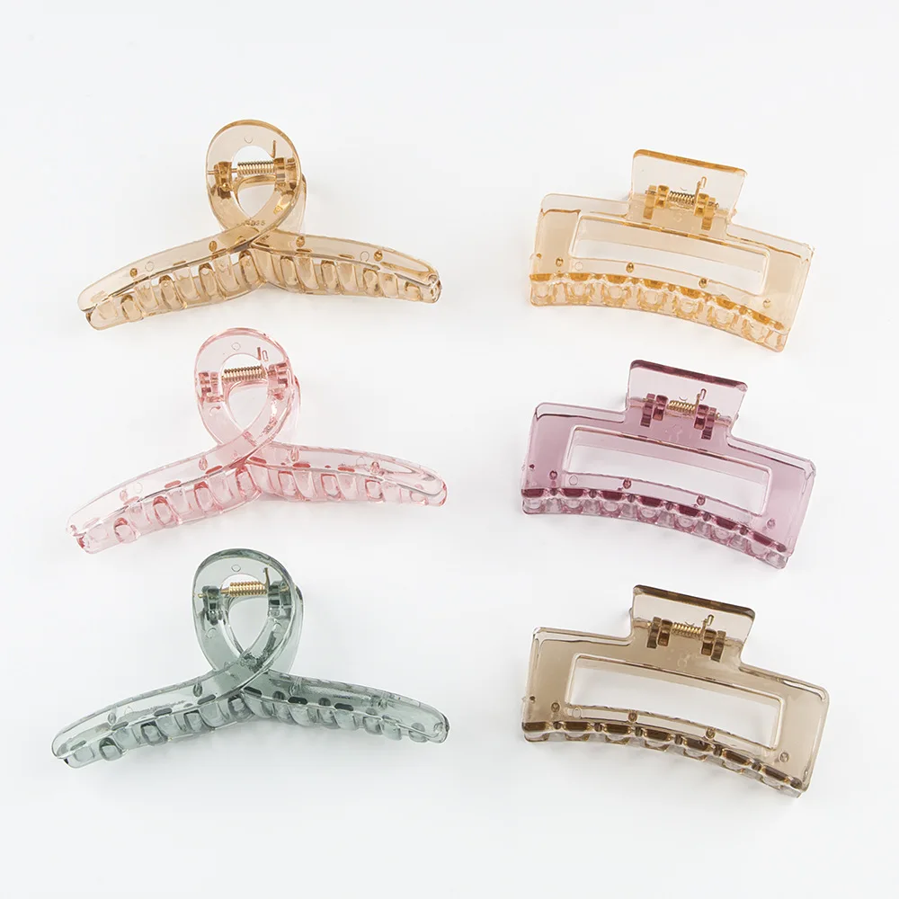 

Geometric Hollow Big Hair Claw Clips Women Girls Plastic Acrylic Transparent Colorful Hair Clamp Crab Barrettes Hair Accessories
