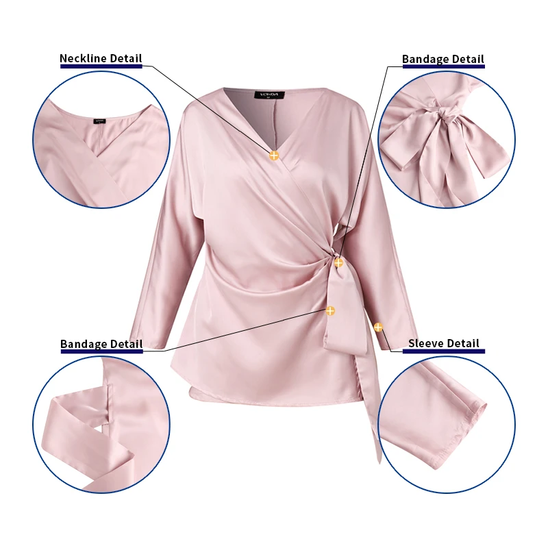 

VONDA 2021 Women Blouse Elegant Solid Color V Neck Tops Sexy Office Stylish Shirts Spring Long Sleeve Bohemian Blusas Femininas
