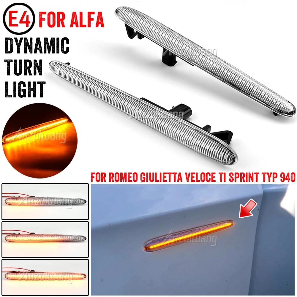 

2Pcs Dynamic Amber LED Side Marker Wing Indicator Light Turn Signal Lamps For Alfa Romeo Giulietta Ti Sprint Velocce Typ 940