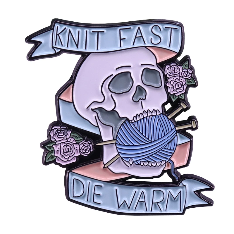 Knitting Skull Enamel Pin knit fast die warm Badge pretty cosy Brooch knitters girls female men unisex jewelry