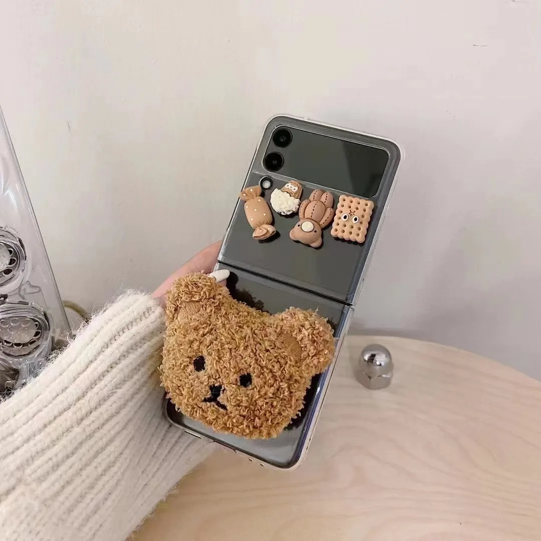3D-чехол с милым пушистым медведем для Samsung Galaxy Z Flip 3 ZFlip3 складной чехол подставкой