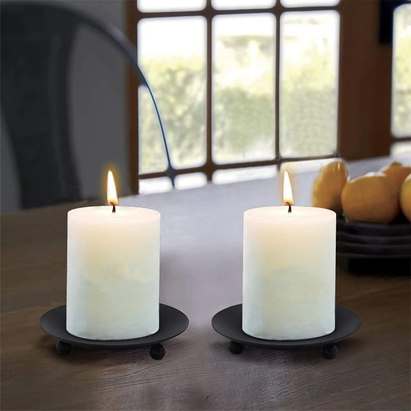 

4 Pieces Iron Plate Candle Holder, Pillar Candlestick Holders for LED & Wax Candles for Wedding Home Decoration