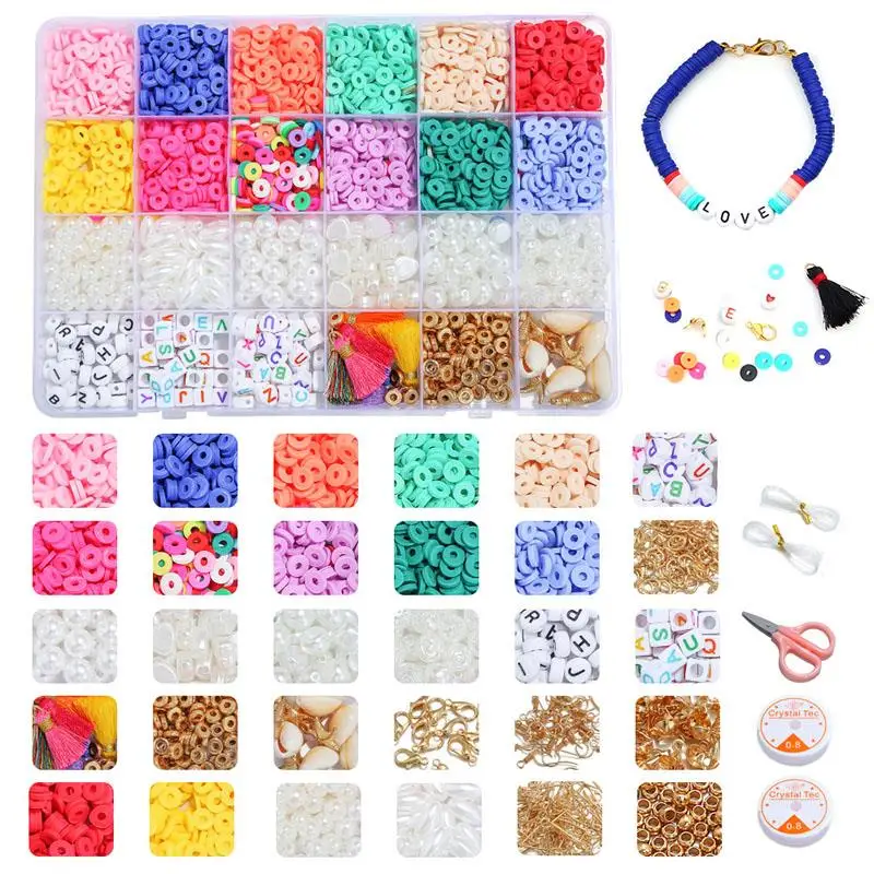 

Flat Round Polymer Clay Beads Sets Letter Pearl Spacer Beads For Jewelry Making Finding Beads Kits DIY Bracelet Necklace Earring
