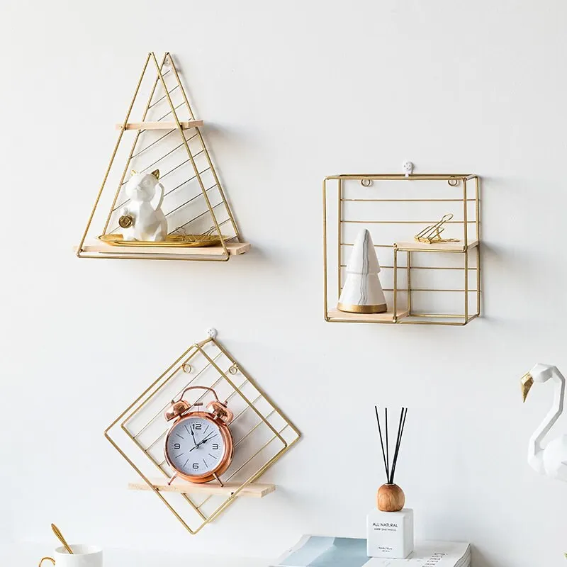 Скандинавский деревянный железный настенный стеллаж DIY сборка Геометрический