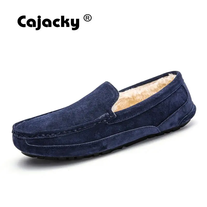 Cajacky мужские лоферы замшевые кожаные зимние мокасины Мокасины плюшевые для