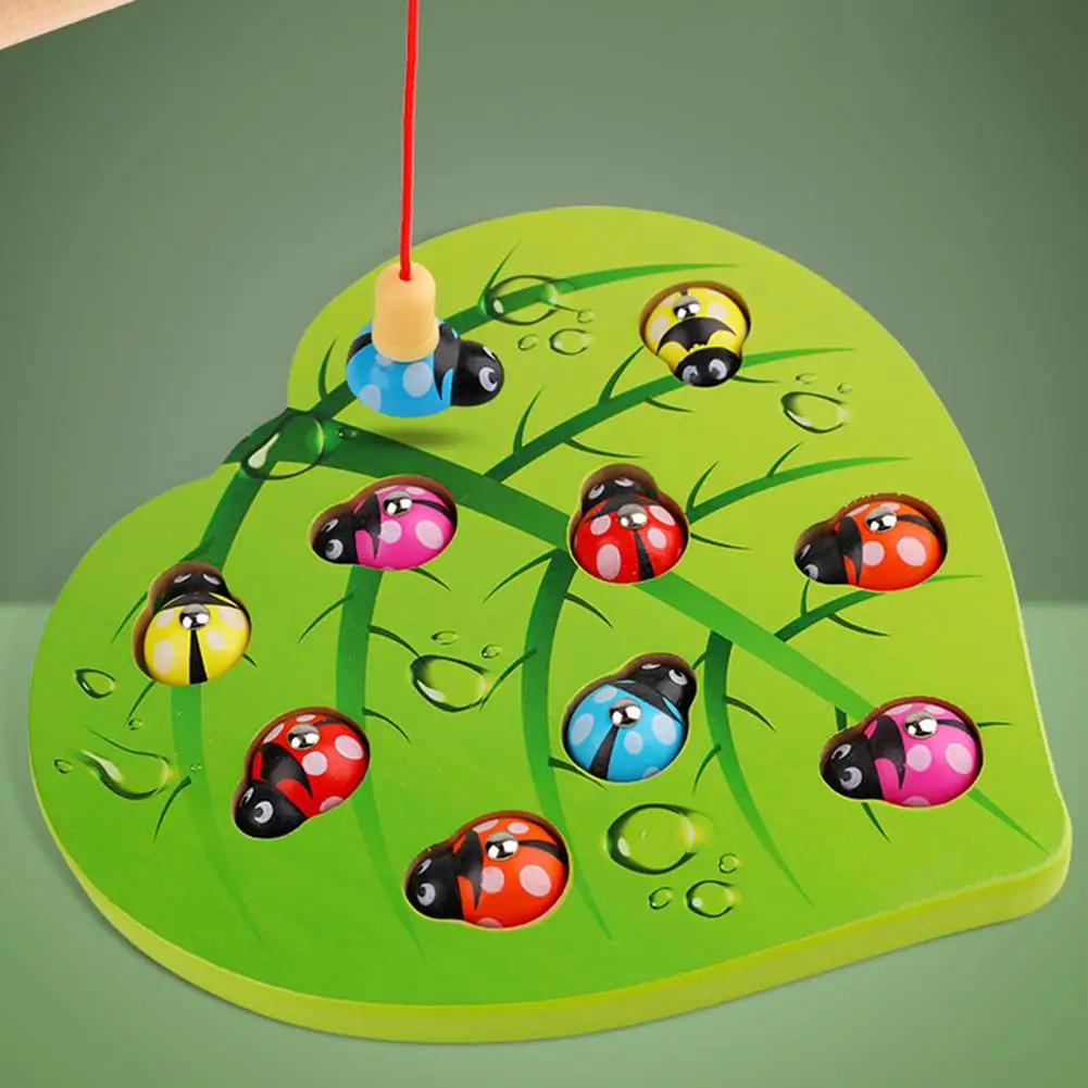 

Wooden Fishing Beetle Magnetic Puzzles Babies practice Color Shape Matching Early Education Intelligence Developmental Toys