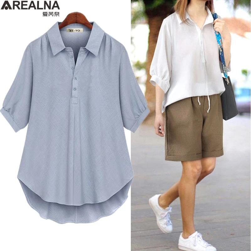 

Блузка Женская Офисная оверсайз, Свободный Топ с рукавом до локтя, винтажная Модная рубашка в Корейском стиле, белый розовый цвет, 4XL, на лето