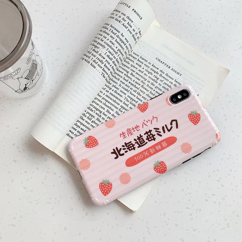 Kawaii розовый японский молочный клубничный чехол для телефона iPhone X XR Xsmax Xs 6 6S 7 8 Puls