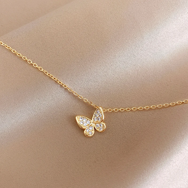 

New Korean Fashion Butterfly Pendant Chain Necklace for Women Temperament High Quality AAA Zircon Jewelry Weddings Party Gift