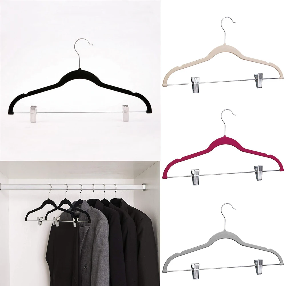 

10pcs Laundry Non-Slip Drying Rack Wardrobe Organizer Velvet Garment Suit Closet Multifunction With Clips Clothes Hangers
