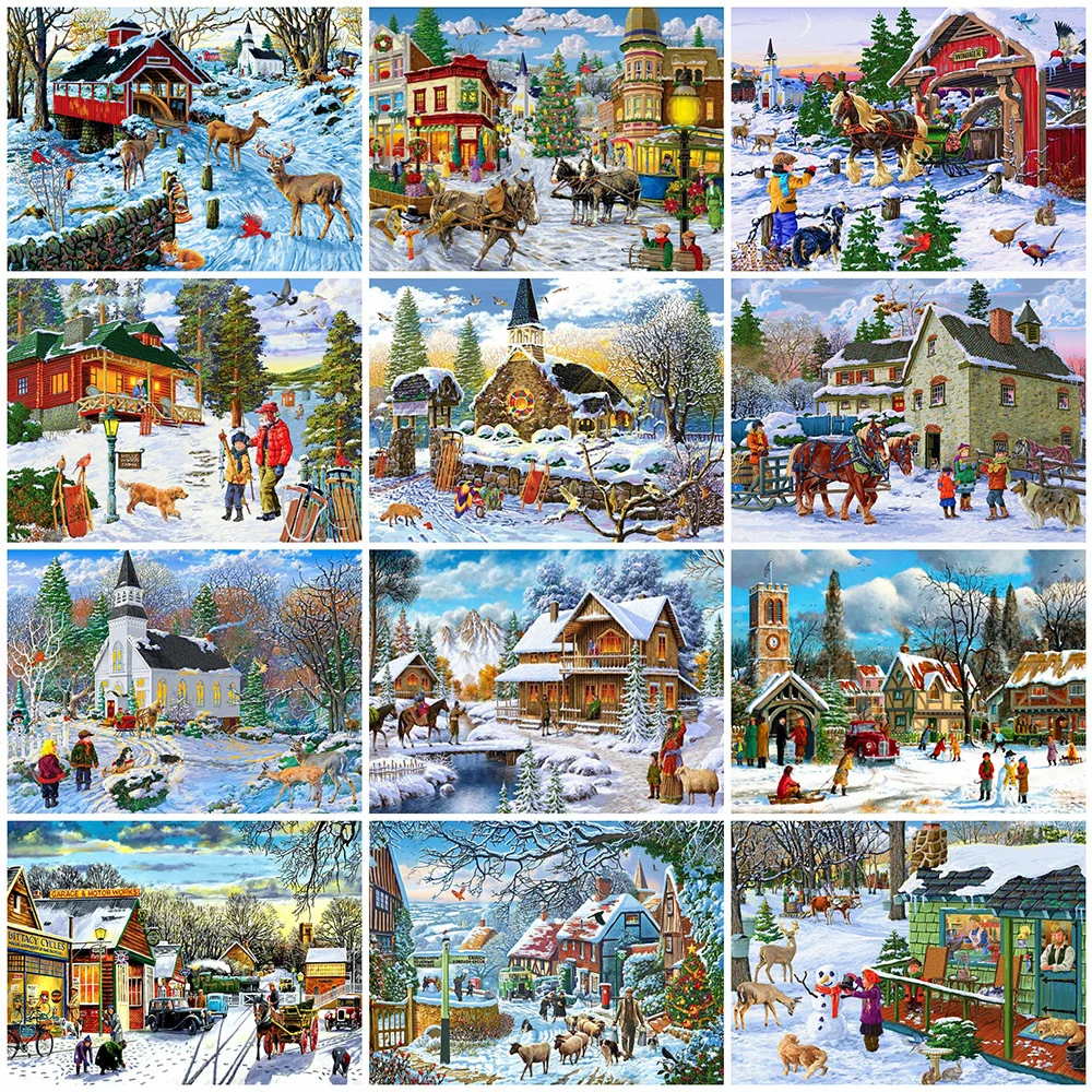 

Evershine Алмазная вышивка дом картина стразы Алмазная мозаика зима вышивка крестом Алмазная Живопись снег пейзаж подарки на новый год